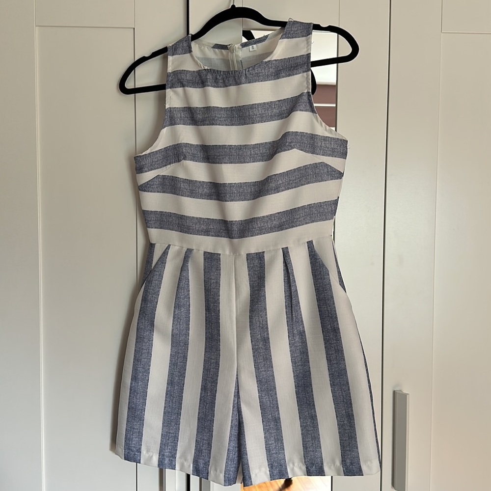 Blue and white striped romper